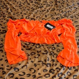 Neon Orange Ruffled Top